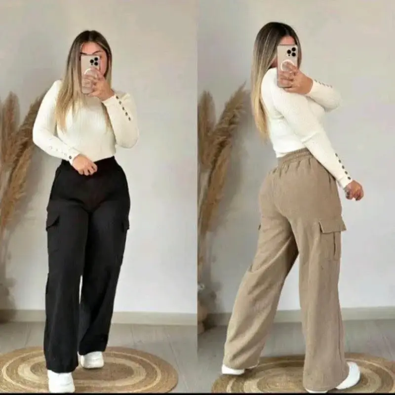Pantalones cargo mujer en negro y beige