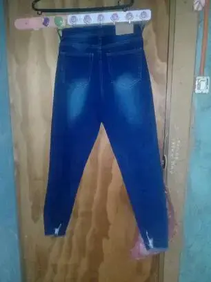 Jeans ajustados de mujer azul oscuro - miniatura 1