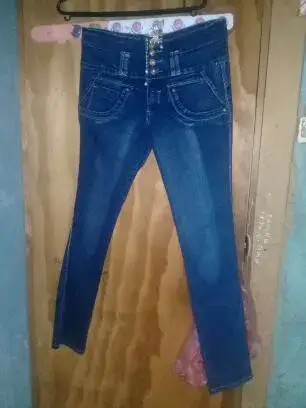 Jeans ajustados de mujer azul oscuro - miniatura 2