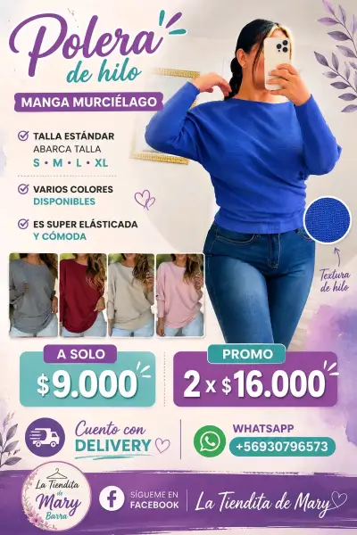 Polera de hilo manga murciélago - miniatura 1