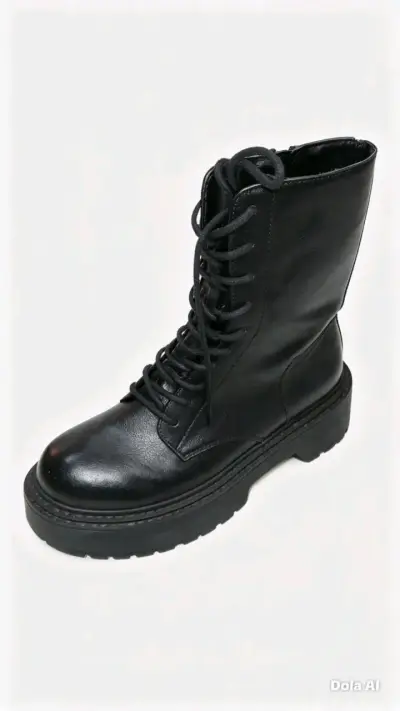 Botas negras de cuero con cordones - miniatura 1