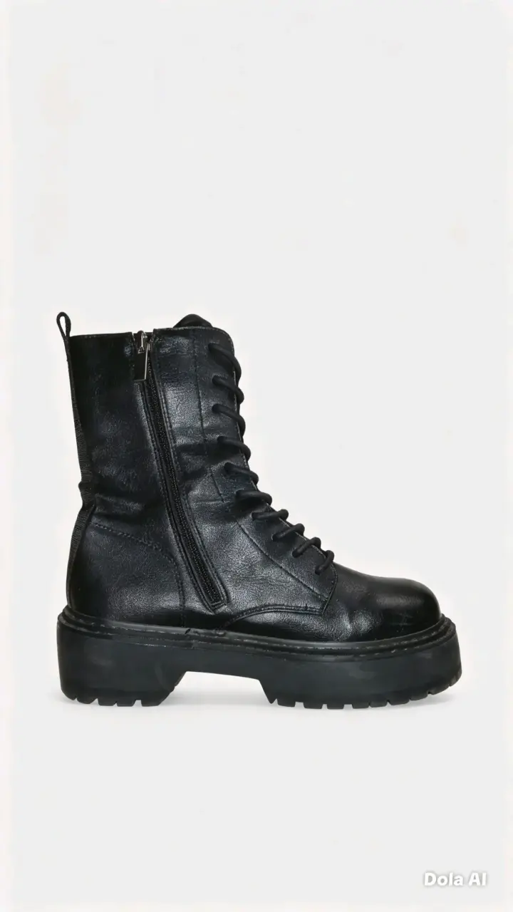 Botas negras de cuero con cordones - 2