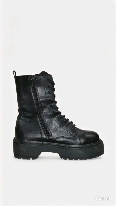 Botas negras de cuero con cordones - miniatura 2