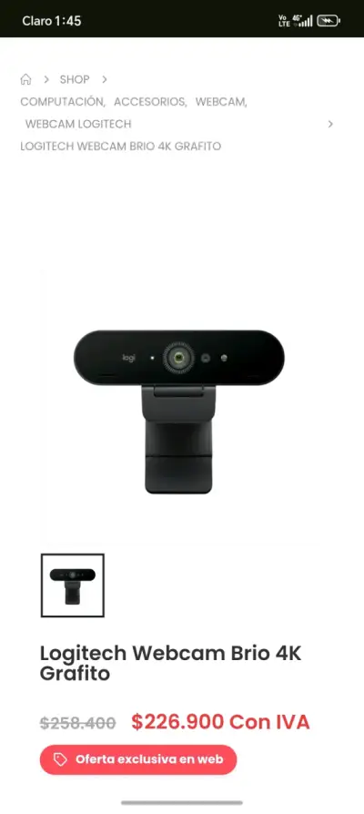 Webcam Logitech Brio 4K Grafito - miniatura 1