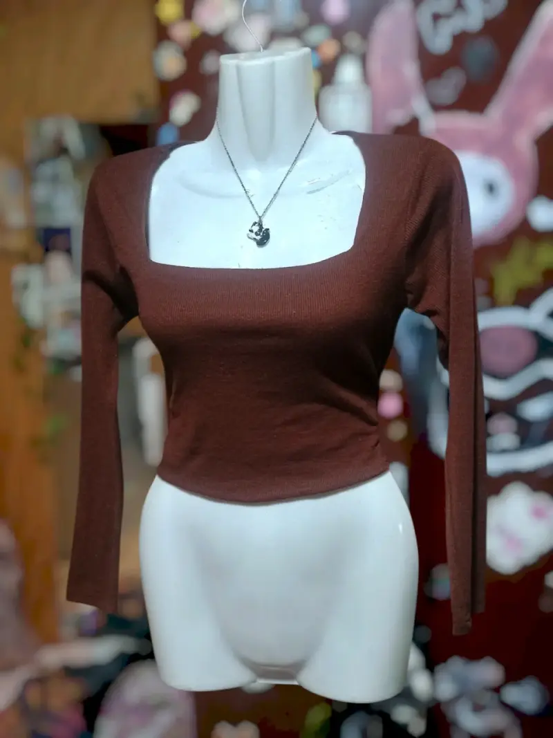 Top marrón de manga larga para mujer - 2