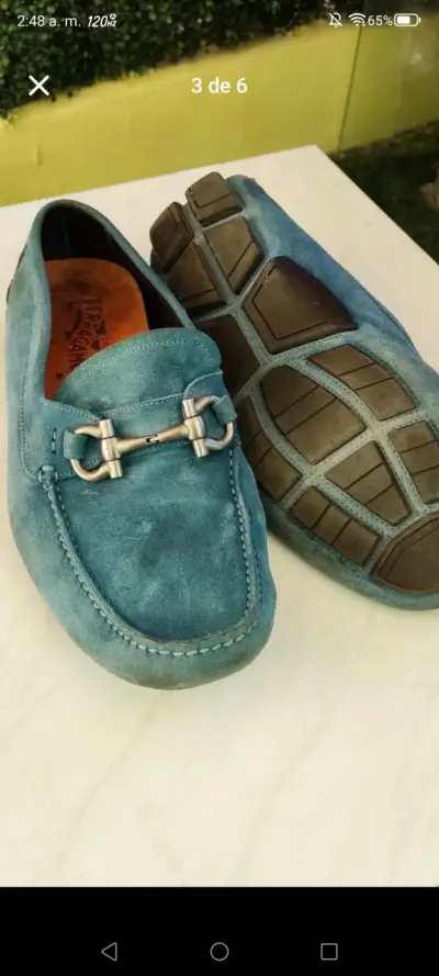 Mocasines de cuero azul Ferragamo original - miniatura 3