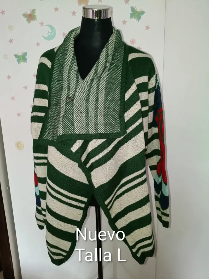 Cárdigan de rayas verde y blanco nuevo talla L
