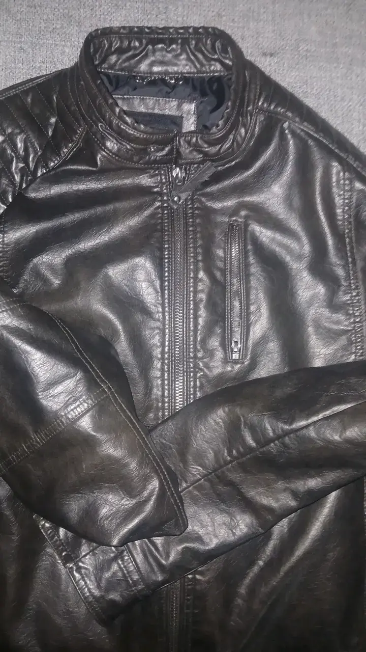 Chaqueta de cuero negra para hombre talla L - 1