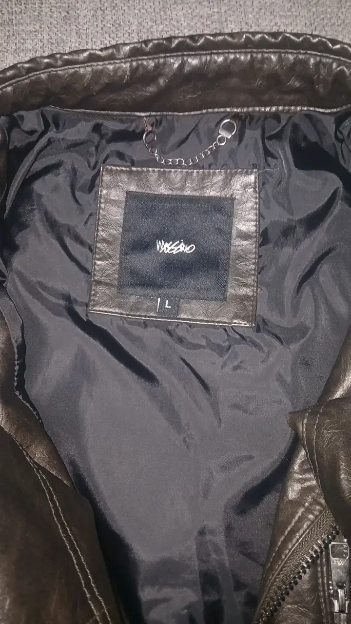 Chaqueta de cuero negra para hombre talla L - 2