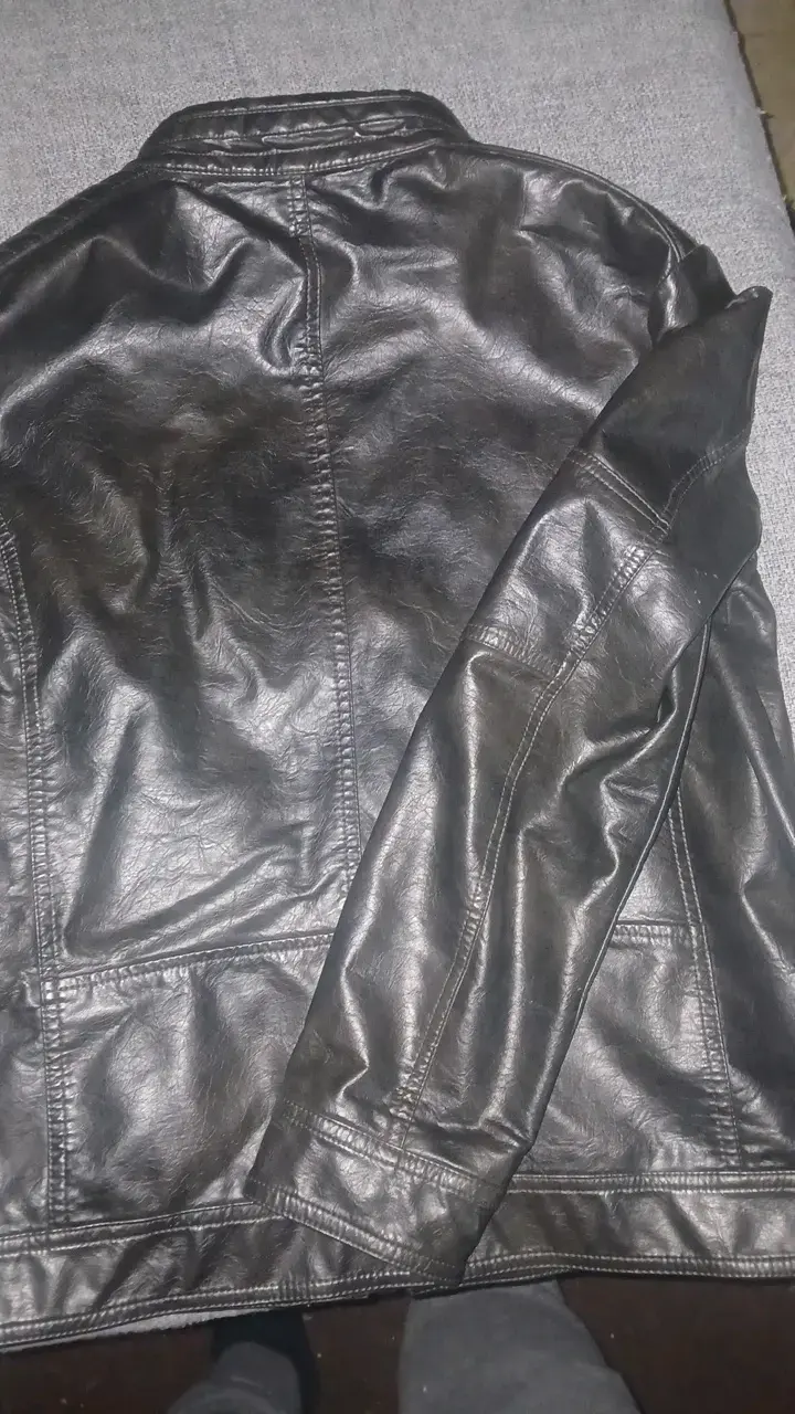 Chaqueta de cuero negra para hombre talla L - 4