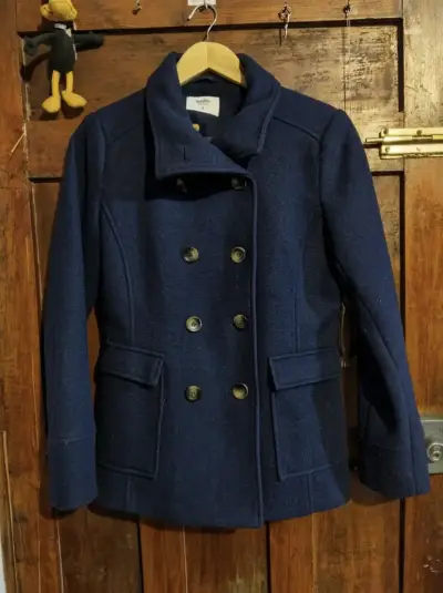 Abrigo azul marino de lana para mujer - miniatura 1