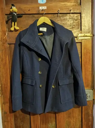 Abrigo azul marino de lana para mujer - miniatura 3