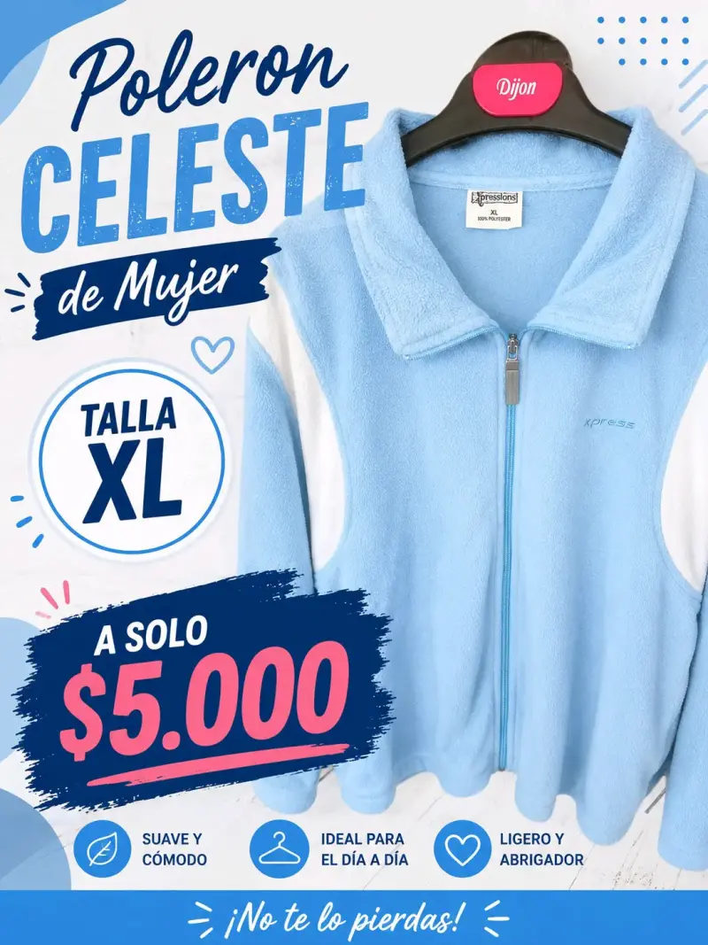 Polerón celeste de mujer talla XL cómodo y abrigador