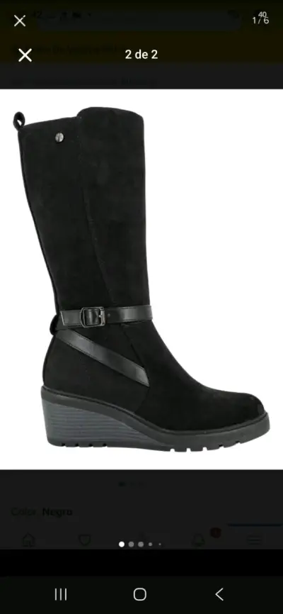 Botas negras de mujer con tacón bajo - miniatura 2