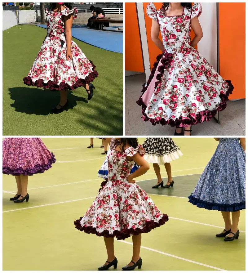 Vestido de huasa  diseño floral y falso - 2