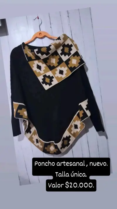 Poncho artesanal nuevo con diseño étnico - miniatura 1