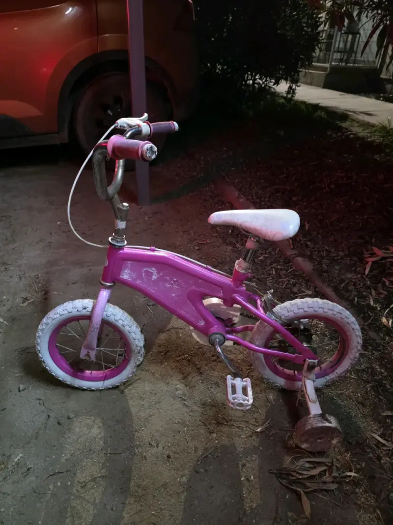 Bicicleta infantil rosada con ruedas de apoyo - 2