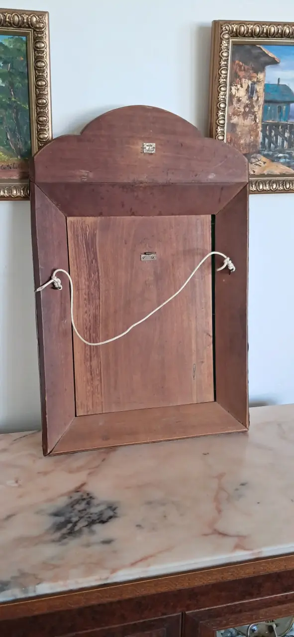 Antiguo espejo madera con alpaca y espejo biselado - 5