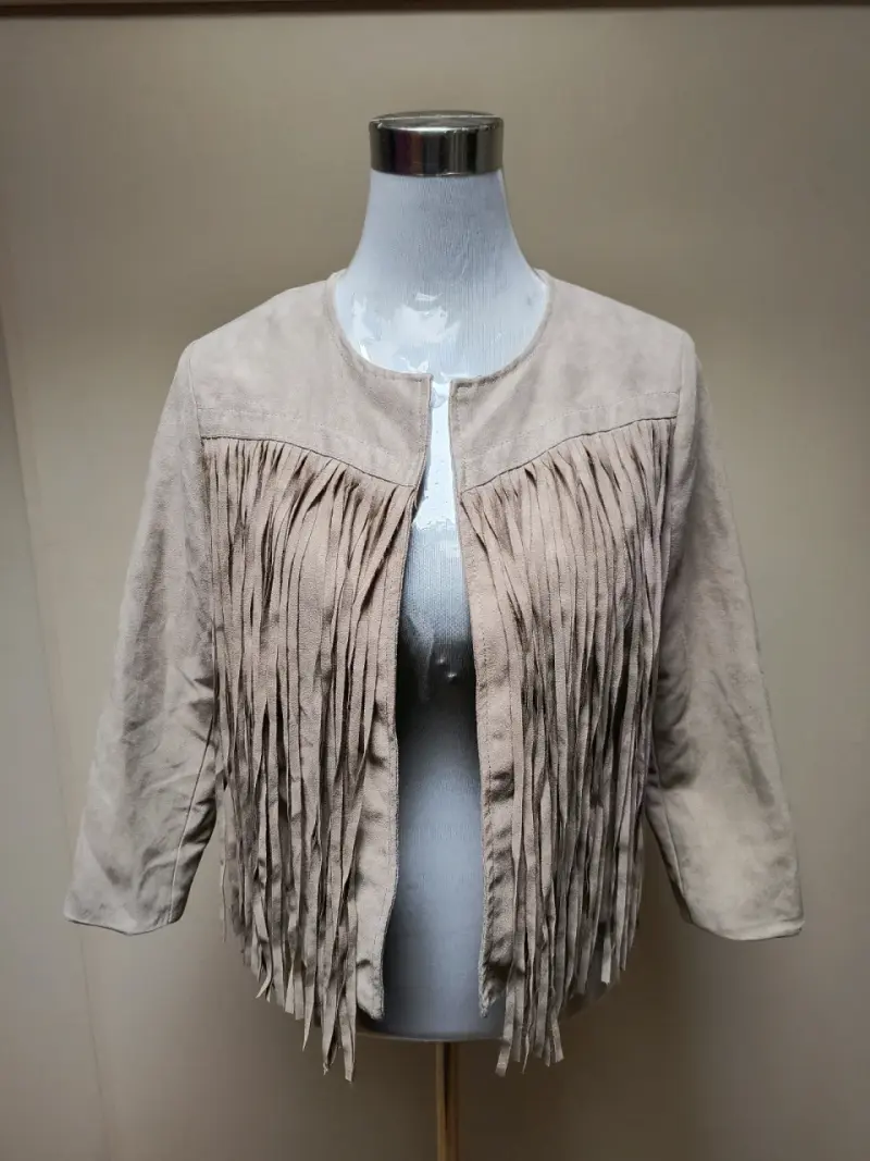 Chaqueta de gamuza con flecos beige Sybilla - 1