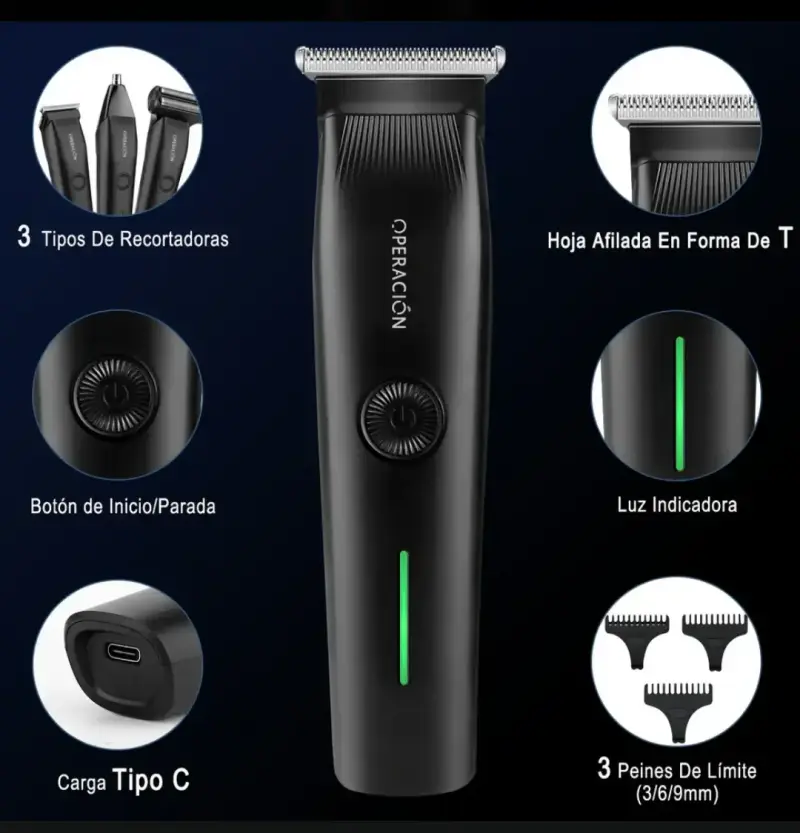 Recortadora de cabello y barba Operación con 3 peines - 2
