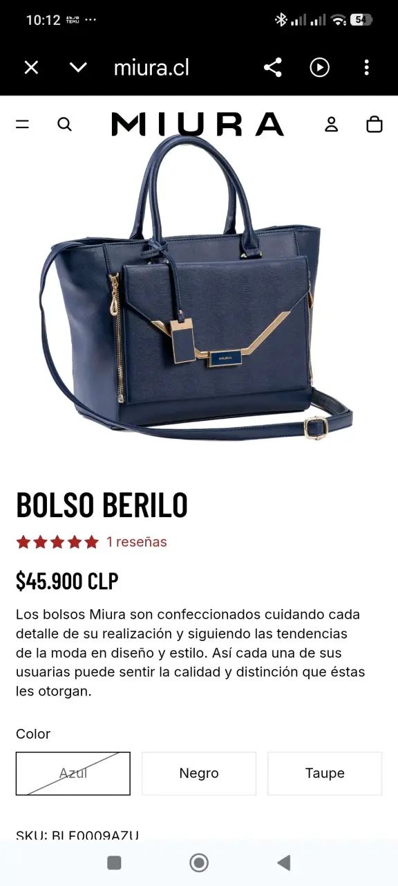 Bolso Miura Berilo Azul con Detalles Dorados - 1
