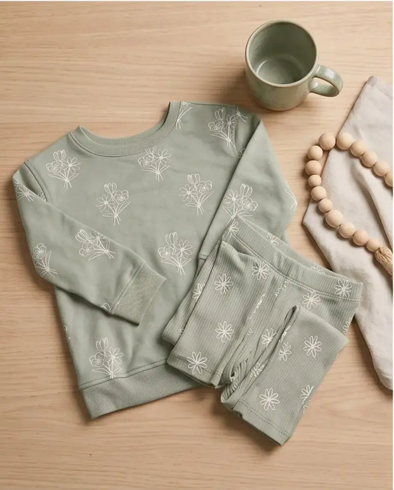 Conjunto infantil verde con estampado flo - 1