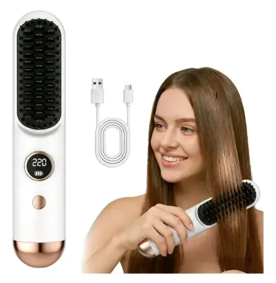 Cepillo alisador de cabello inalámbrico con carga USB - miniatura 1