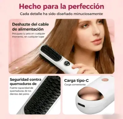 Cepillo alisador de cabello inalámbrico con carga USB - miniatura 3