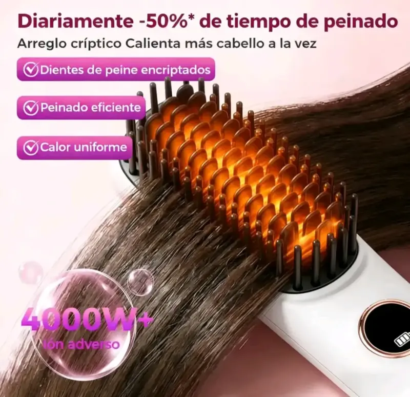 Cepillo alisador de cabello inalámbrico con carga USB - 4