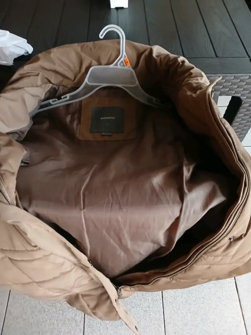 Parka larga marrón Basement talla L sin cinturón - 3