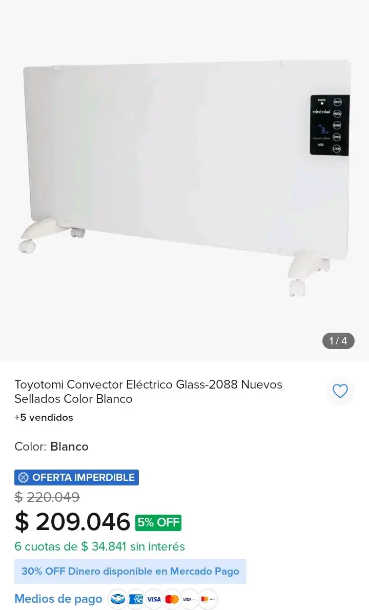 Convector Eléctrico Toyotomi Glass-2088 Blanco - 1