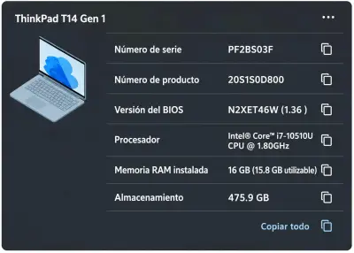 Laptop Lenovo ThinkPad T14 Gen 1 Intel Core i7 - miniatura 3