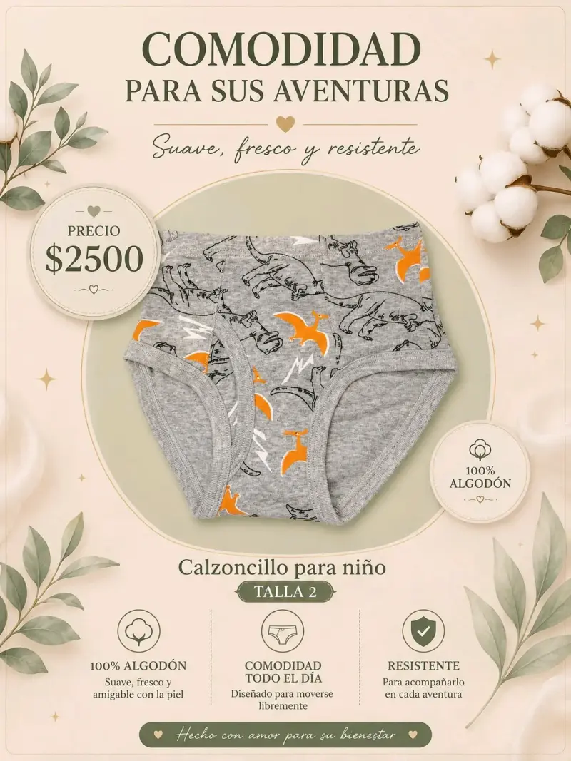 Calzoncillos para niño de algodón con estampado de dinosaurios - 1