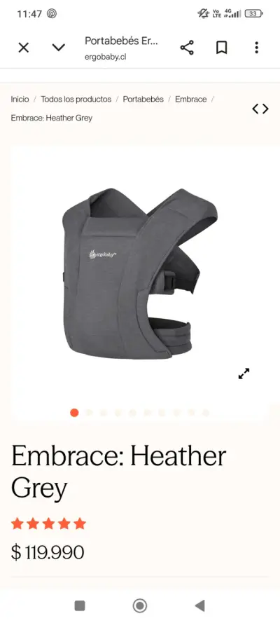 Portabebés ergonómico Ergobaby Embrace gris - miniatura 3
