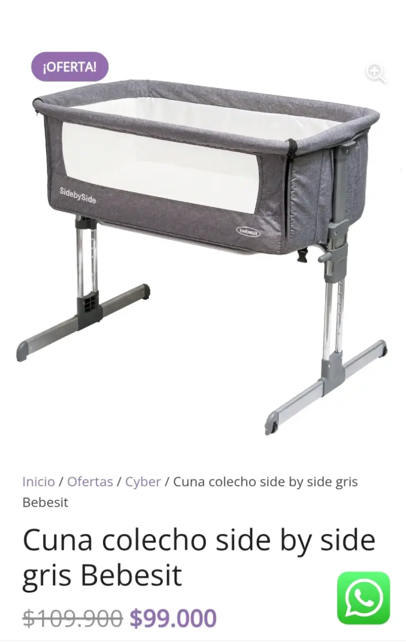 Cuna colecho gris Bebesit Side by Side - 1