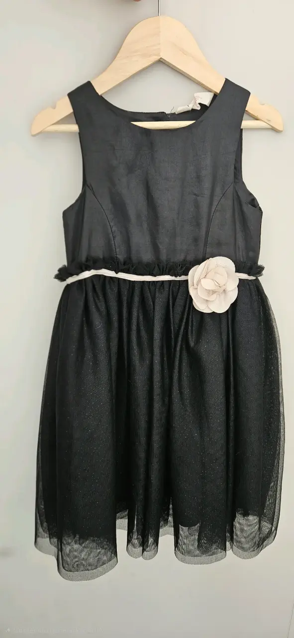 Vestido de niña fiesta negro con flor - 1