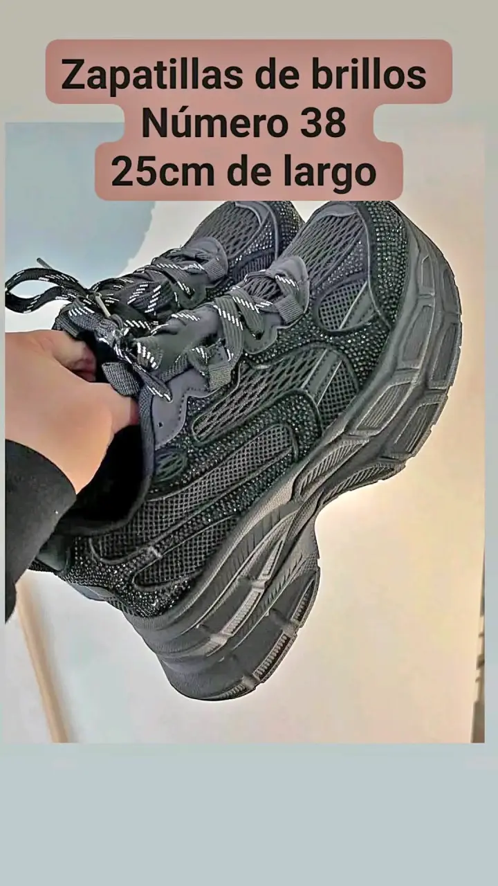 Zapatillas negras con brillos para mujer, talla 38 - 4