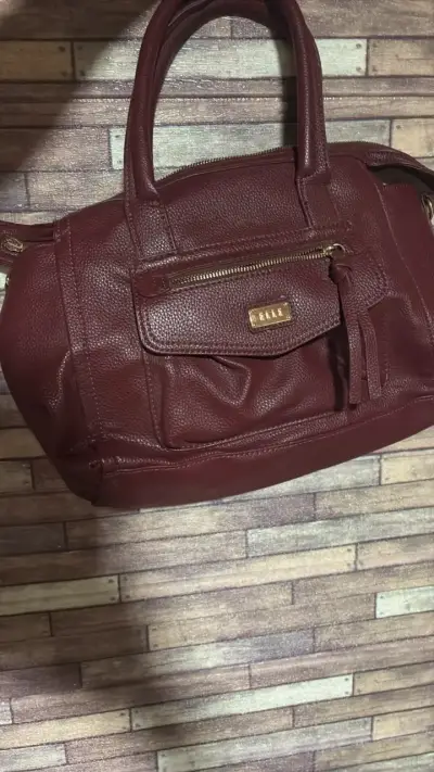 Bolso de cuero burdeos Elle con asas - miniatura 1