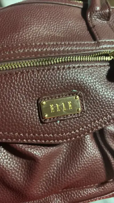 Bolso de cuero burdeos Elle con asas - miniatura 3