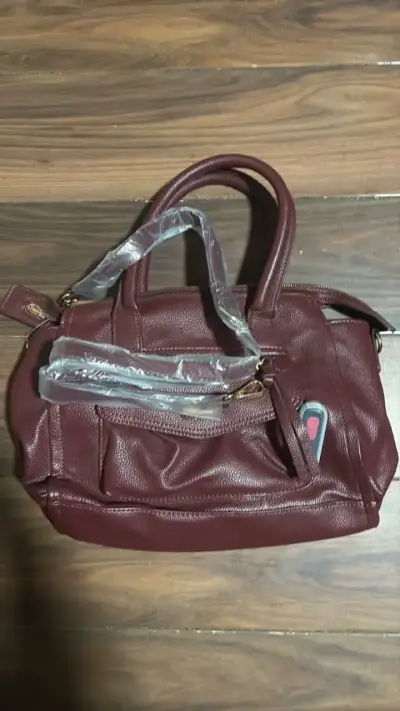 Bolso de cuero burdeos Elle con asas - miniatura 4