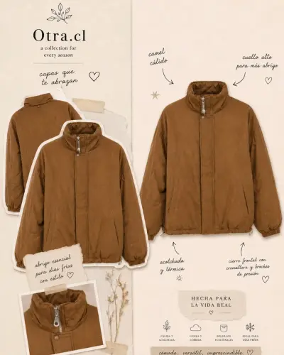 Chaqueta térmica camel con cuello alto - miniatura 1