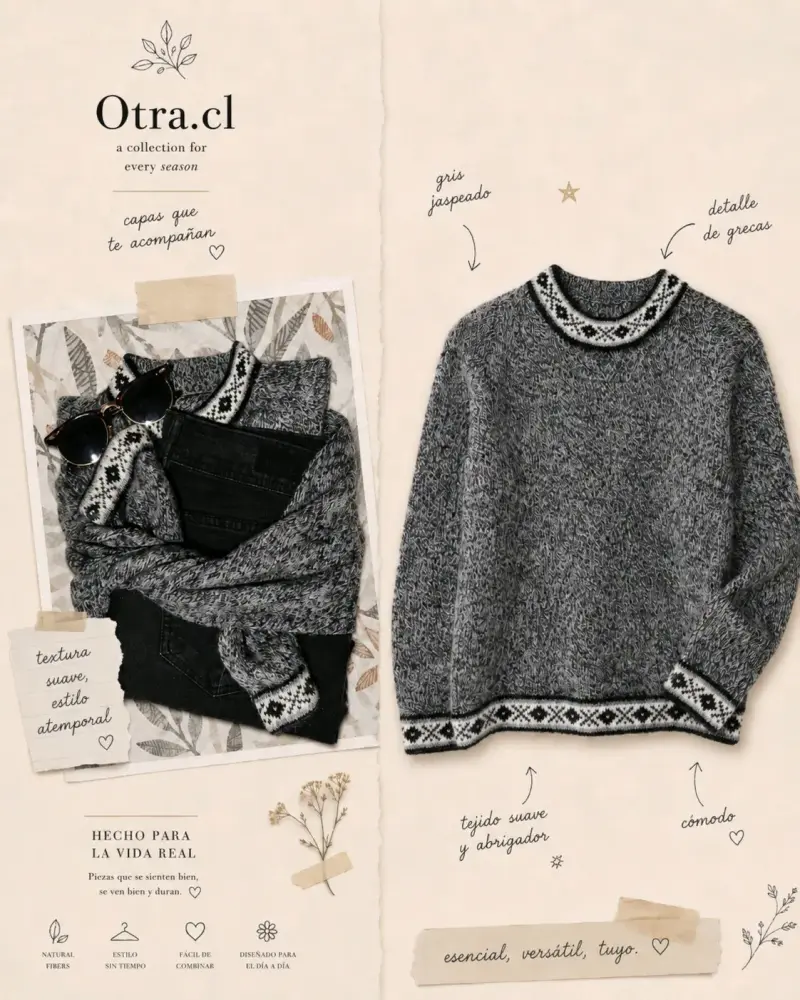 Suéter gris jaspeado con detalles de grecas - 1