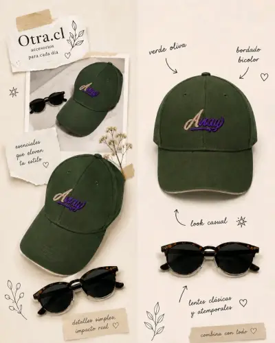 Gorra verde oliva con bordado Away - miniatura 1