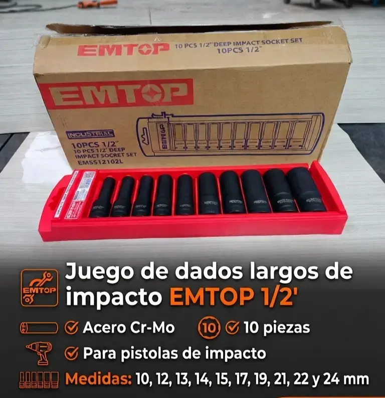 Juego de dados largos de impacto EMTOP 1/2' - 1