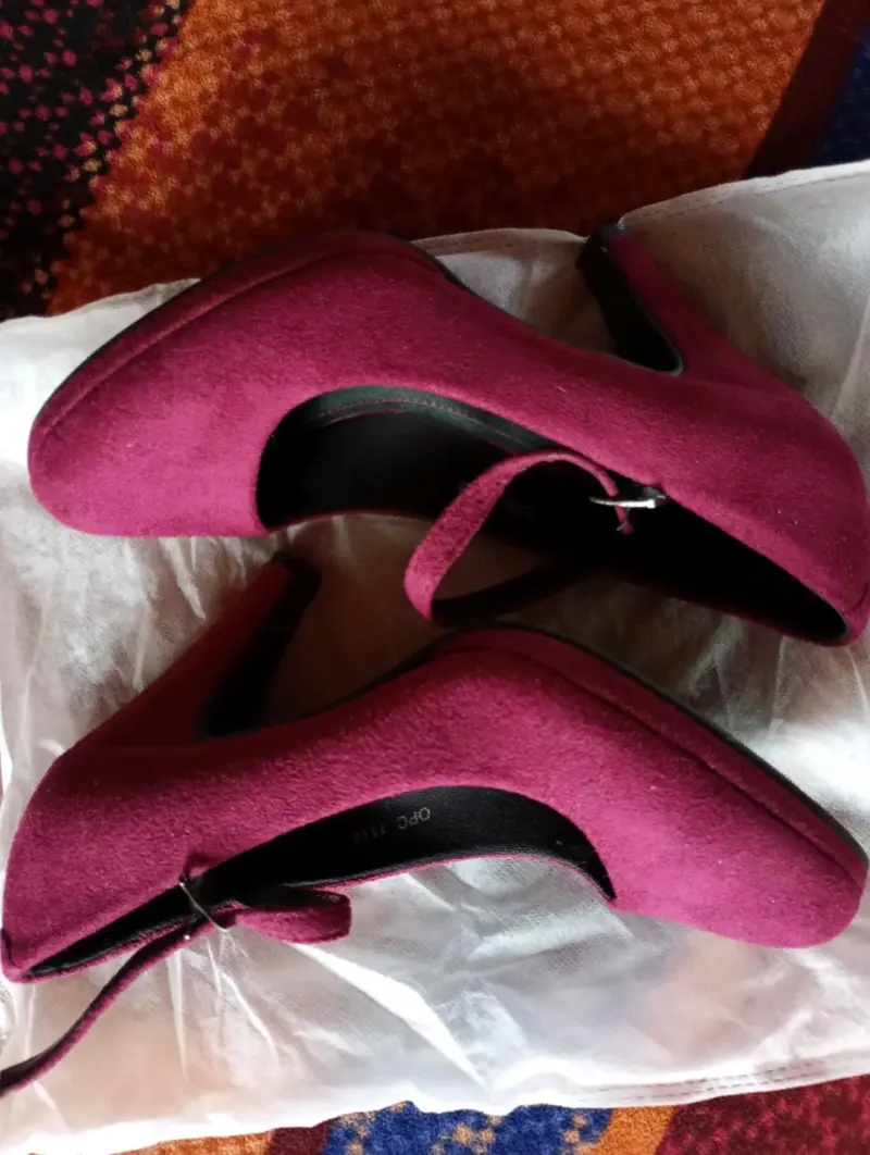 Zapatos Tacón Mary Jane Vino/Morado con Hebilla - 3
