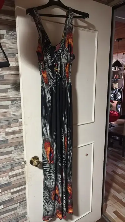 Vestido largo estampado de plumas TALLA STANDAR - miniatura 1