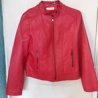 Chaqueta de cuero sintético roja para mujer - miniatura 1