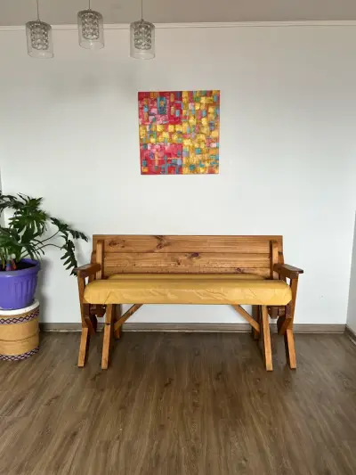 Conjunto de mesa y bancas de madera rústica - miniatura 1