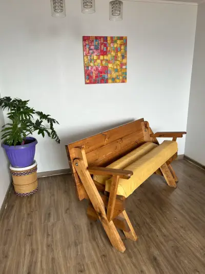 Conjunto de mesa y bancas de madera rústica - miniatura 2