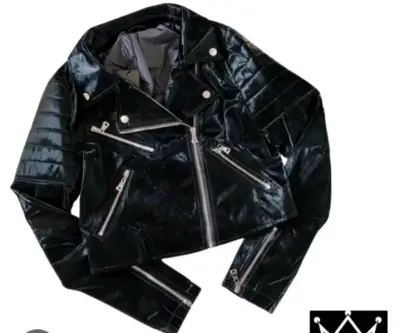 Chaqueta de cuero sintético negra con estilo biker - miniatura 2